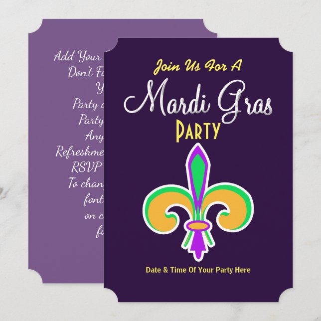 Mardi Gras Colors Lilie Invite Einladung (Vorne/Hinten)