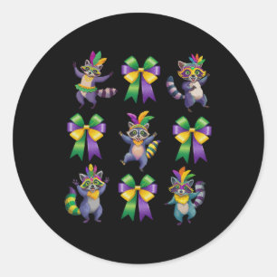 Mardi Gras Coquette Bow Niedlich Raccoon Dancing M Runder Aufkleber