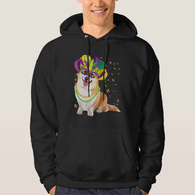 Mardi Gras Corgi Dog Animal Festival Party Hoodie (Vorderseite)