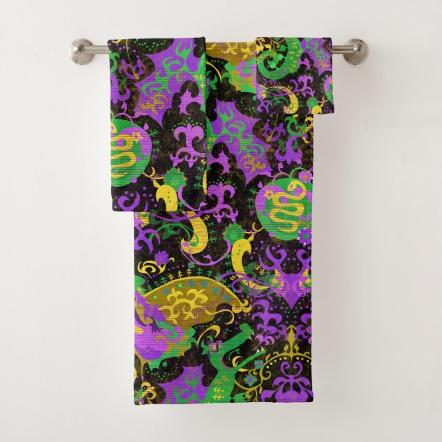 Mardi Gras Couleurs Damask Dragon, Papillon, Serpe (En situation)