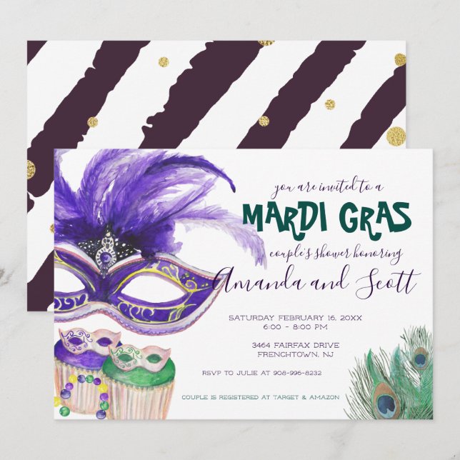 Mardi Gras Coupels Dusche Einladung (Vorne/Hinten)