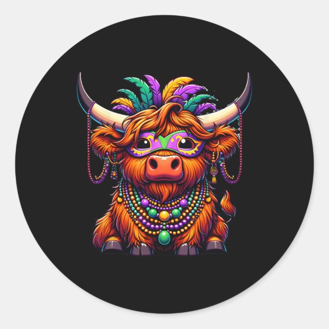 Mardi Gras Cow Tragetuch Perlen Runder Aufkleber (Vorderseite)