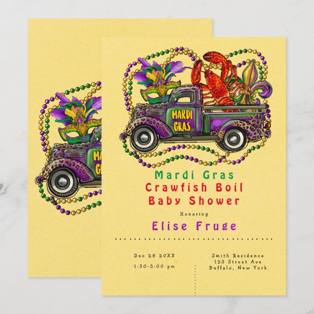 Mardi Gras Crawfish Boil Babydusche Einladung (Vorne/Hinten)