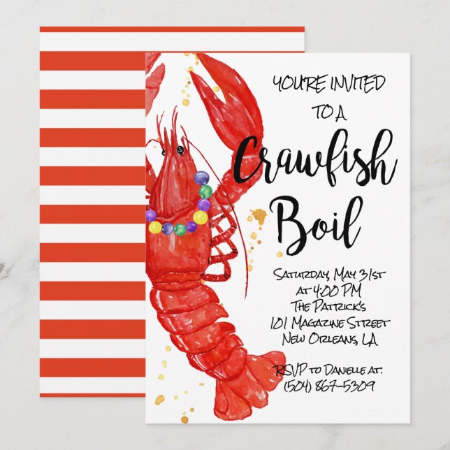 Mardi Gras Crawfish Einladung (Vorne/Hinten)