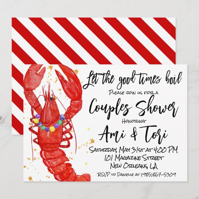 Mardi Gras Crawfish Einladung (Vorne/Hinten)