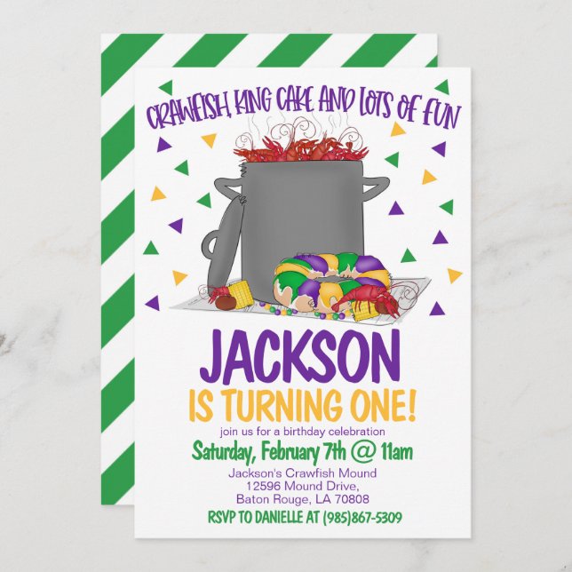 Mardi Gras Crawfish First Birthday Invitation (Devant / Derrière)