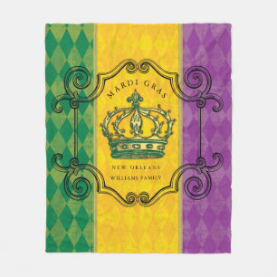 Mardi Gras Crown Lila Gold Green Familienname Fleecedecke