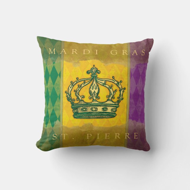 Mardi Gras Crown Lila Goldfamilie Name Monogram Kissen (Vorderseite)