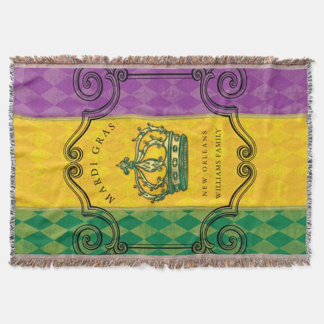 Mardi Gras Crown Lila grüne Goldfamilie Decke (Vorderseite)
