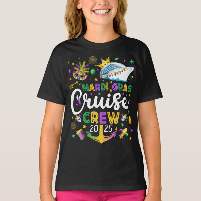 Mardi Gras Cruise Crew 2025 Matching Girl T-Shirt (Vorderseite)