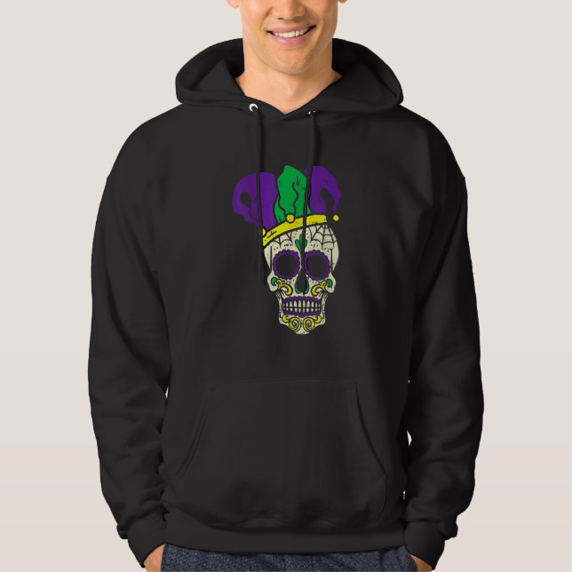 Mardi Gras Cute Skull Jester Hat Masked Beads Fest Hoodie (Vorderseite)