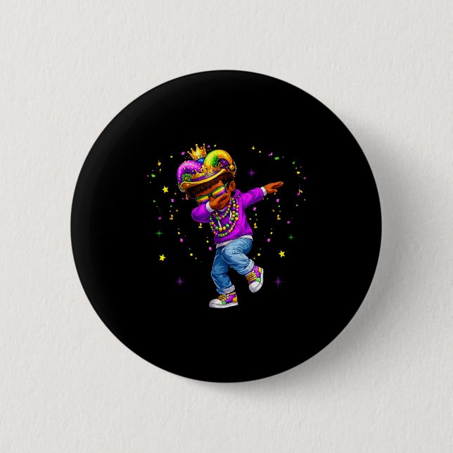 Mardi Gras Dabbing Junge Lustige Narrenmütze Kind  Button (Vorderseite)