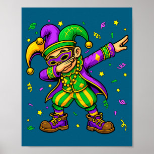 Mardi Gras Dabbing Junge Lustige Narrenmütze Kind Poster