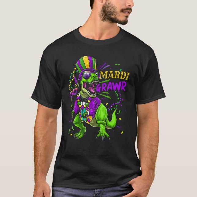 Mardi Gras Dabbing Rex Dinosaur Mardi Grawr Bead C T-Shirt (Vorderseite)