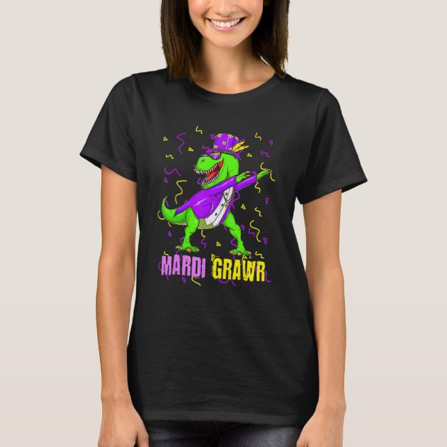Mardi Gras Dabbing T Rex Dinosaur Funny Carnival M T-Shirt (Vorderseite)