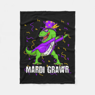 Mardi Gras Dabbing T Rex Dinosaur Mardi Grawr Bead Fleecedecke