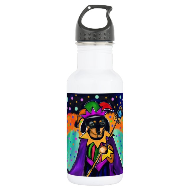 MARDI GRAS DACKEL EDELSTAHLFLASCHE (Vorderseite)