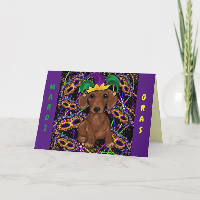 Mardi Gras Dackel Karte (Vorderseite)