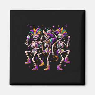 Mardi Gras Dancing Skeleton Funny Magnet