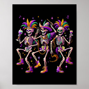 Mardi Gras Dancing Skeleton Funny Poster