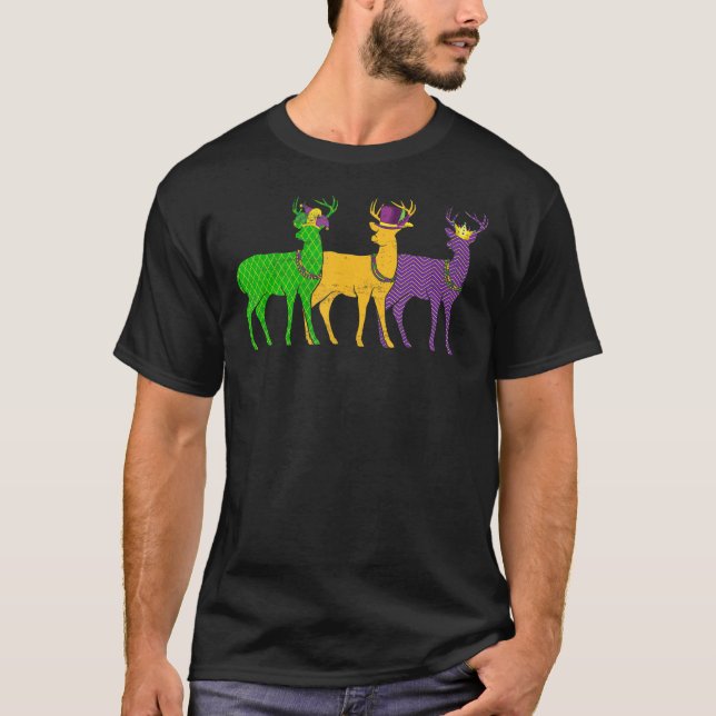Mardi Gras Deer Beads Festival Tiere Jester Hat T-Shirt (Vorderseite)
