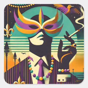 Mardi Gras der Raucher Quadratischer Aufkleber