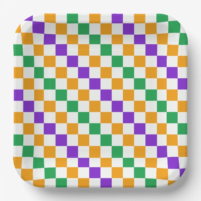 Mardi gras diagonales Schachbrettmuster Pappteller (Vorderseite)