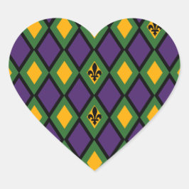 Mardi Gras Diamond-Muster mit Lilie Herz-Aufkleber