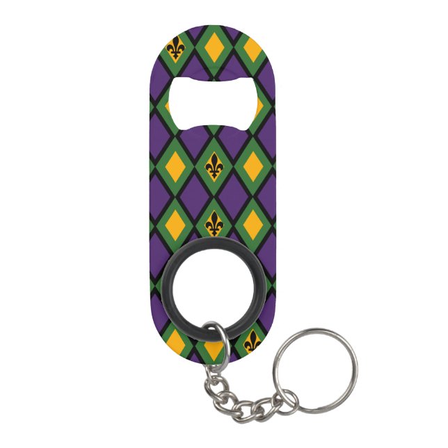 Mardi Gras Diamond-Muster mit Lilie Schlüsselbund Flaschenöffner (Rückseite)