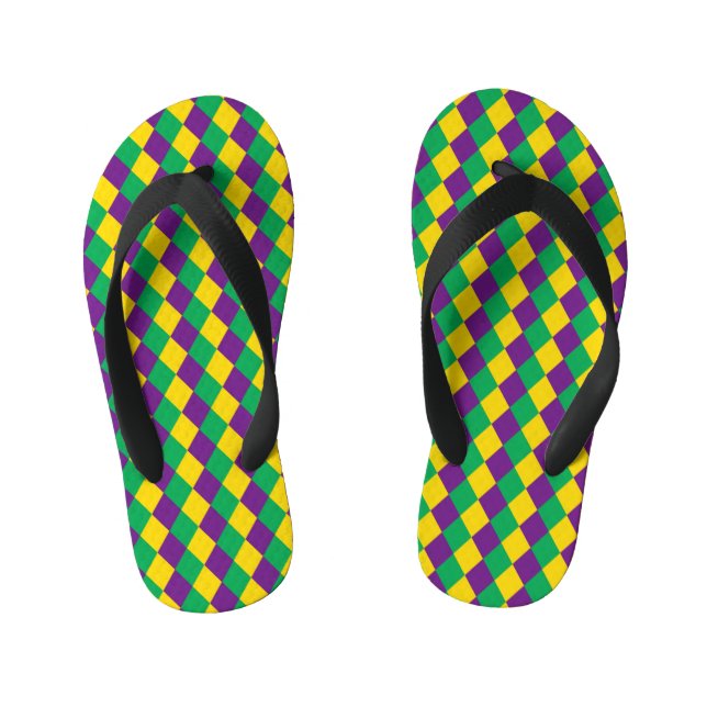 Mardi Gras Diamonds: Lebhaftes, festes Muster Kinderbadesandalen (Fußbett)