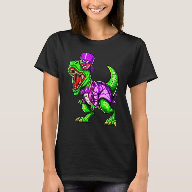 Mardi Gras Dinosaur Trex Dino T Rex T-Shirt (Vorderseite)