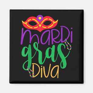 Mardi Gras Diva - Masken- und Perlen-Design Magnet
