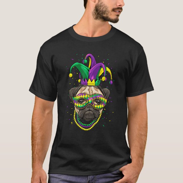Mardi Gras Dog Carnival Pug Dog Jester Pug  Pug Mo T-Shirt (Vorderseite)