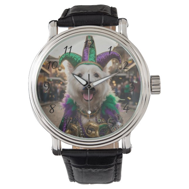 Mardi Gras Dog Jester Costume Armbanduhr (Vorderseite)