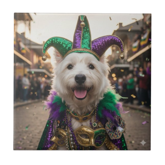 Mardi Gras Dog Jester Costume Fliese (Vorderseite)
