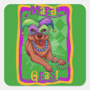 Mardi Gras Dog Quadratischer Aufkleber