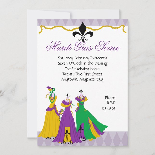 Mardi Gras Dress Shop Einladung (Vorderseite)