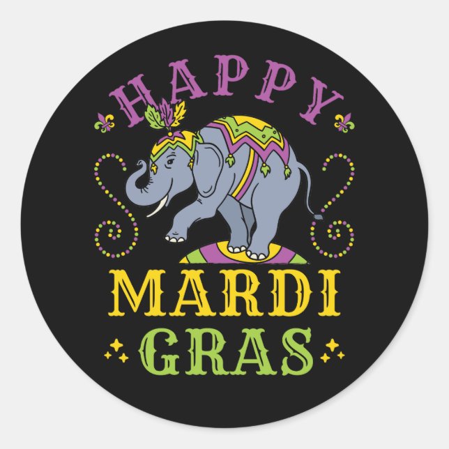 Mardi Gras Elephant Carnival Runder Aufkleber (Vorderseite)