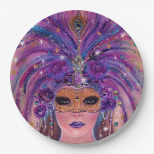 Mardi Gras Fantasiefrau in Maske von Renee Lavoie Pappteller