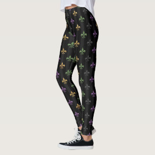 Mardi Gras Farbige Fleur De Lis Dunkel Vertikal Leggings