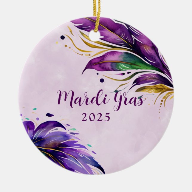 Mardi Gras Feather Dated Keramik Ornament (Vorne)