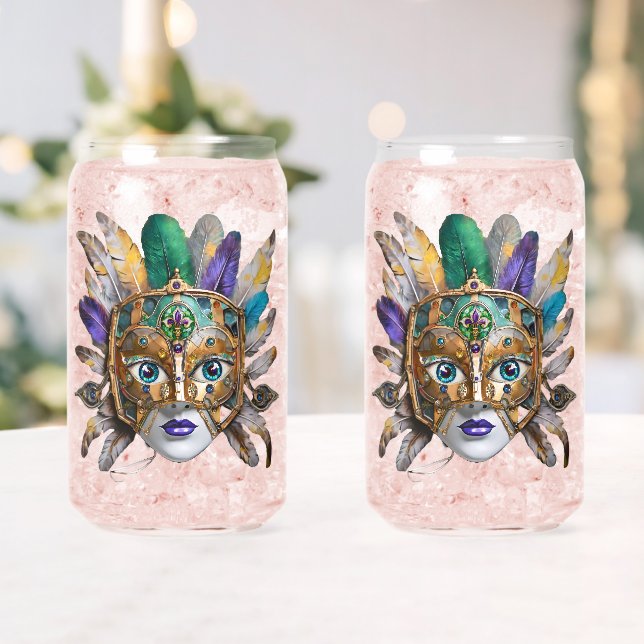Mardi Gras Feather und Metallmaske Dosenglas (Insitu (Hochzeit))