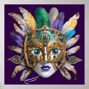 Mardi Gras Feather und Metallmaske Poster
