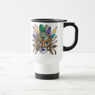 Mardi Gras Feather und Metallmaske Reisebecher