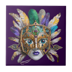 Mardi Gras-Feder- und Metallmaske Fliese