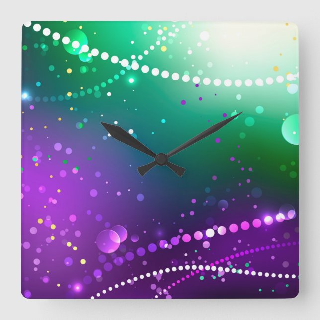 Mardi Gras Festive Purple Background Quadratische Wanduhr (Vorderseite)