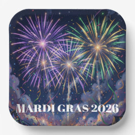 Mardi Gras Feuerwerk Personalisierte Party Pappteller