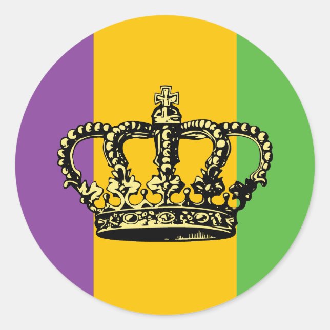 Mardi Gras Flag Crown Runder Aufkleber (Vorderseite)