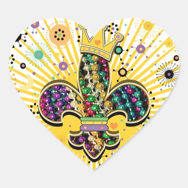 Mardi Gras Fleur Celebrate Geschenke Herz-Aufkleber (Vorderseite)
