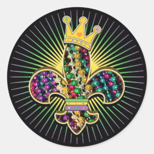 Mardi Gras Fleur Celebrate Runder Aufkleber